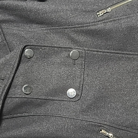 GUESS LOS ANGELES Dark Grey Wool Long Sleeve Button Up Coat Size Petite Small - Picture 4 of 16